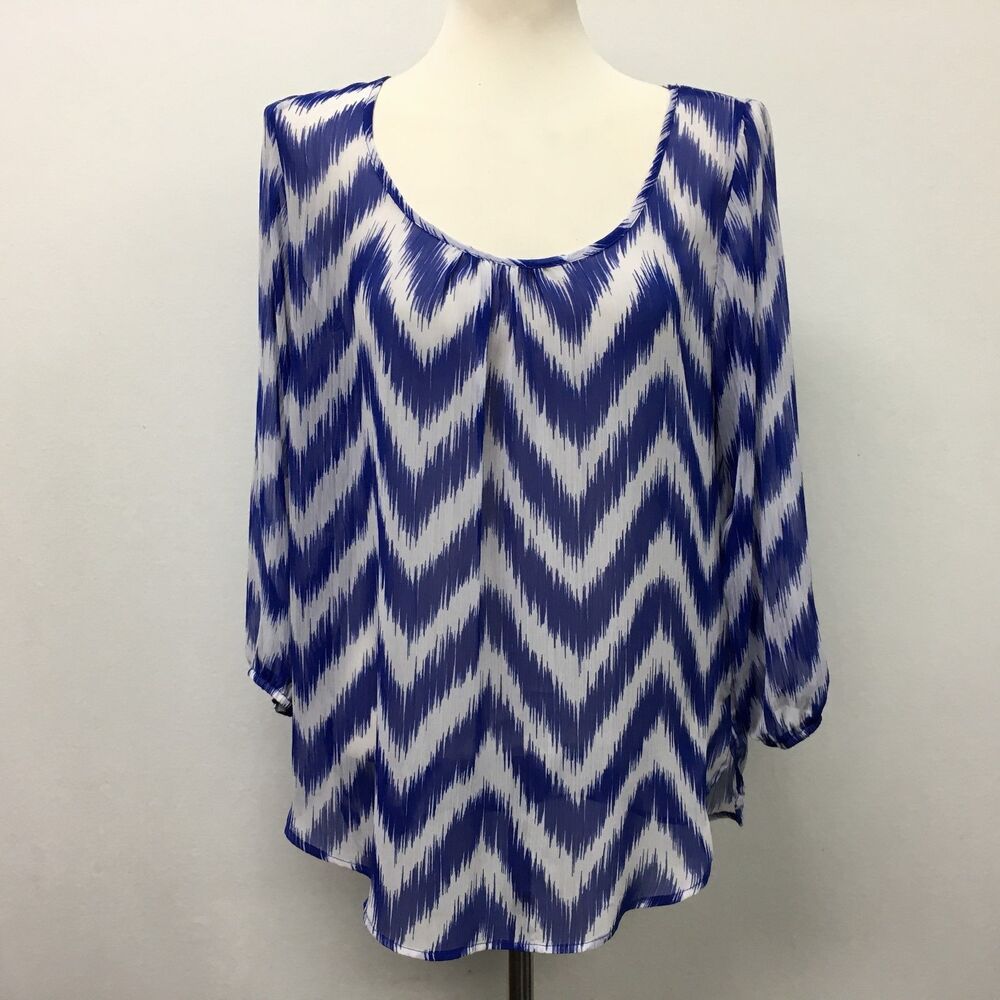 Halo Women's Top‎ Medium Blue White Sheer